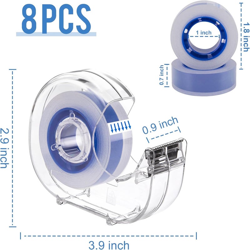 JEFURE 8 Pcs Transparent Tape with Dispenser, 0.7 x 1000 in Blue Core Clear Tape Rolls Bulk, Office Tape Refills for Desk, Craft, and Gift Wrapping - Image 2